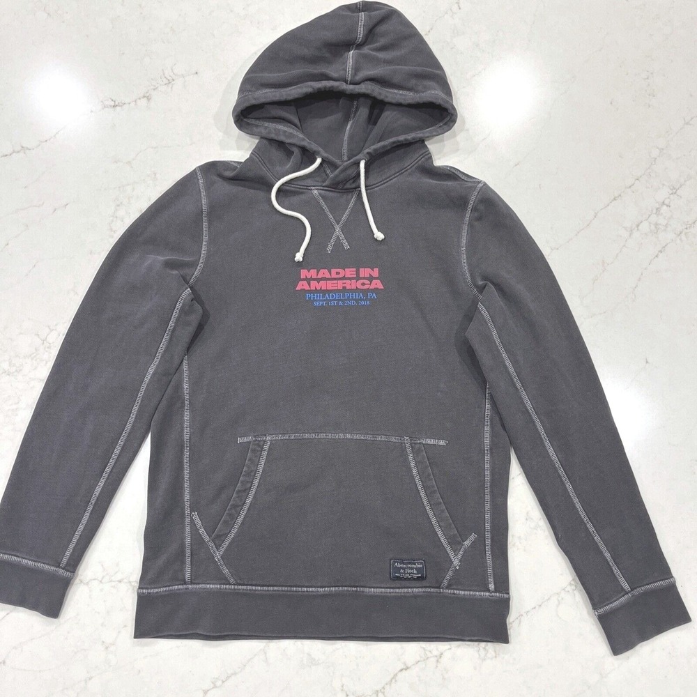 Abercrombie & Fitch X Made In America 2018 Merch Hoodie Sweatshirt USA Gray Sz S